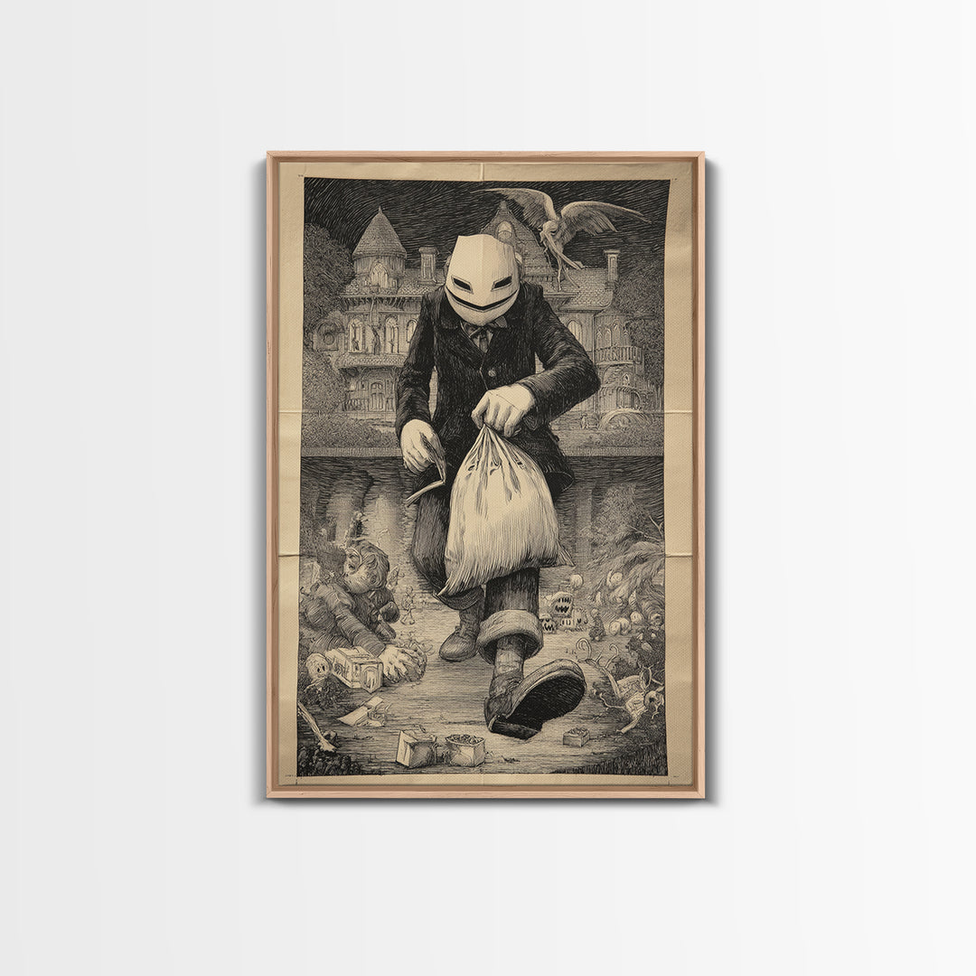 The Masked Candy Collector, Victorian Macabre Art, Vertical Wall Art, Dark Halloween Decor, Canvas Print, Halloween Wall Art