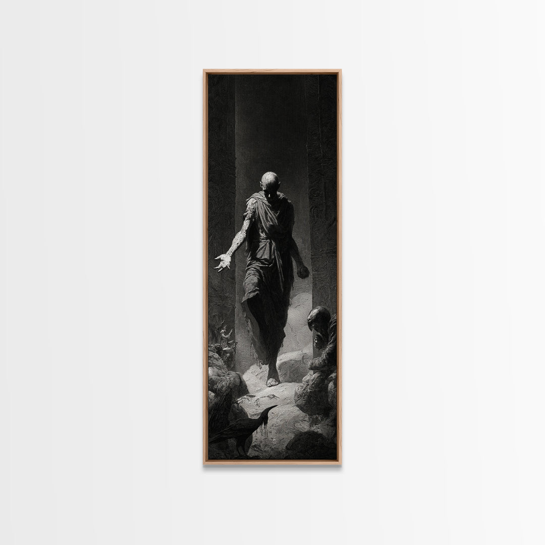The Shadow Person, Gothic Engraving Art, Tall Narrow Wall Art, Dark Halloween Decor, Canvas Print, Halloween Wall Art