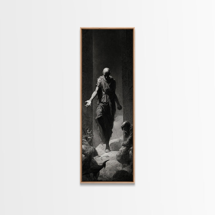 The Shadow Person, Gothic Engraving Art, Tall Narrow Wall Art, Dark Halloween Decor, Canvas Print, Halloween Wall Art