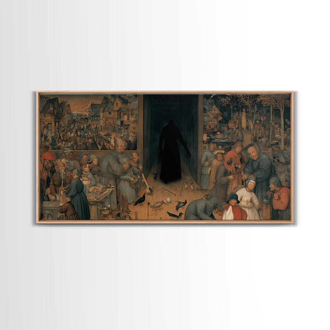 The Shadow Person, Northern Renaissance Horror, Wide Panoramic Art, Macabre Wall Art, Canvas Print, Halloween Wall Art