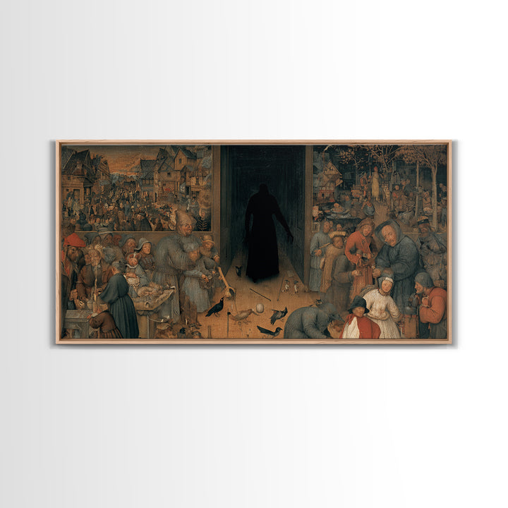 The Shadow Person, Northern Renaissance Horror, Wide Panoramic Art, Macabre Wall Art, Canvas Print, Halloween Wall Art