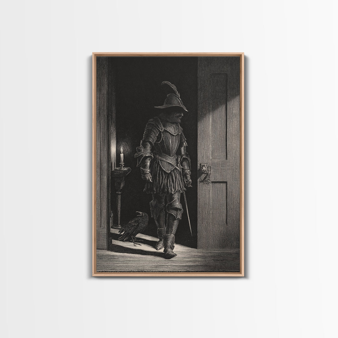 The Shadow Person, Renaissance Engraving Art, Vertical Wall Art, Dark Halloween Decor, Canvas Print, Halloween Wall Art, Spooky Wall Decor