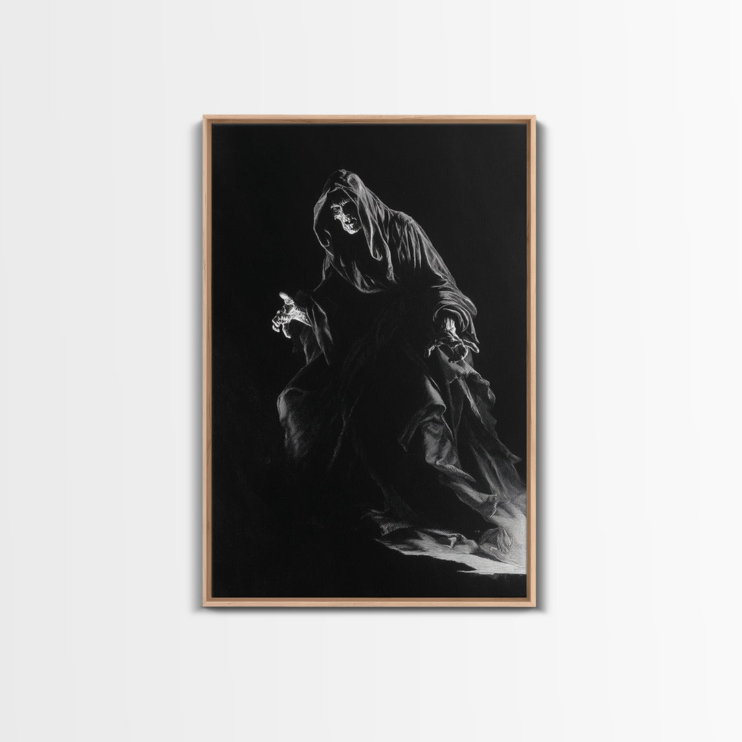 The Shadow Person, Baroque Witchcraft Art, Vertical Wall Art, Dark Halloween Decor, Framed Canvas Print, Halloween Wall Art