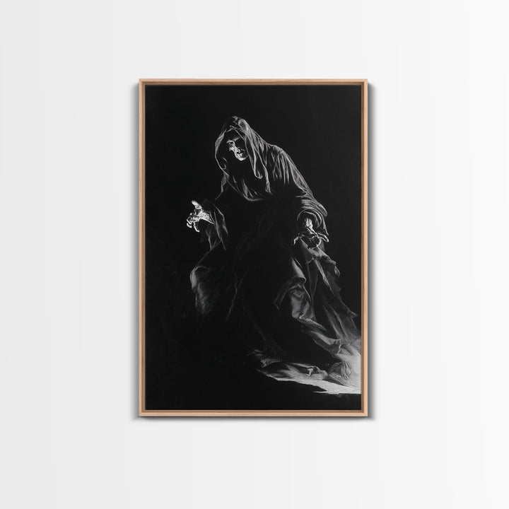 The Shadow Person, Baroque Witchcraft Art, Vertical Wall Art, Dark Halloween Decor, Framed Canvas Print, Halloween Wall Art