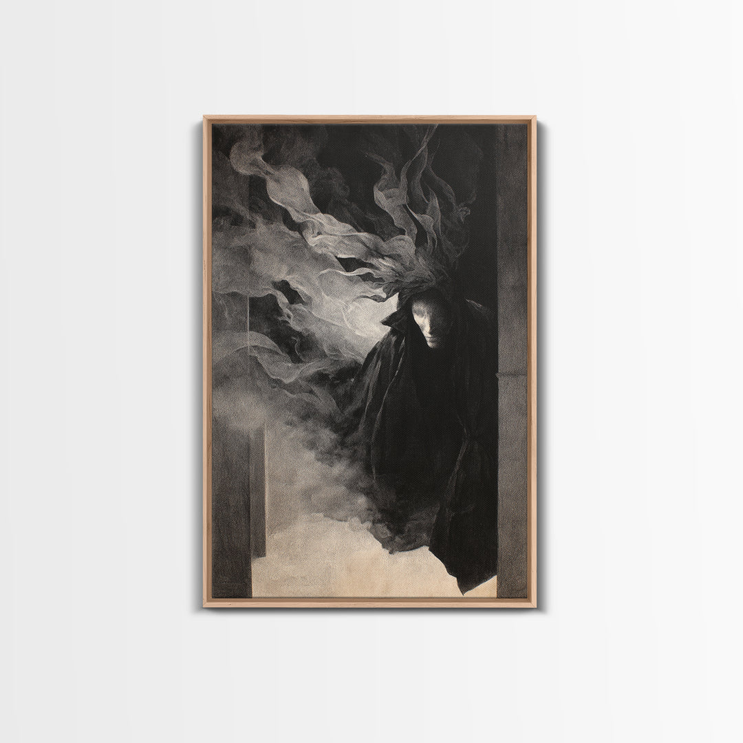 The Shadow Person, Symbolist Dream Art, Vertical Wall Art, Dark Halloween Decor, Framed Canvas Print, Halloween Wall Art