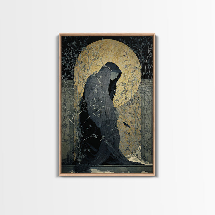 The Shadow Person, Symbolist Death Art, Vertical Wall Art, Macabre Wall Art, Framed Canvas Print, Halloween Wall Art