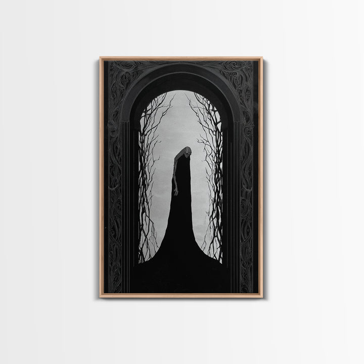 The Shadow Person, Decadent Line Art, Vertical Wall Art, Dark Halloween Decor, Framed Canvas Print, Halloween Wall Art