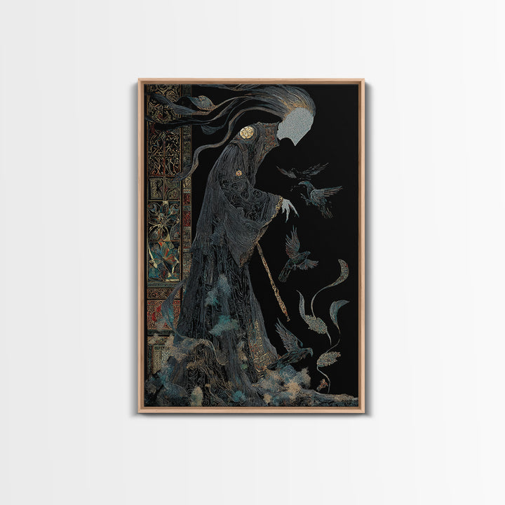 The Shadow Person, Stained Glass Gothic Art, Vertical Wall Art, Dark Halloween Decor, Canvas Print, Halloween Wall Art