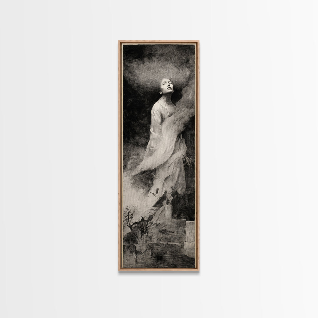The Banshee Singer, Symbolist Dream Art, Tall Narrow Wall Art, Dark Halloween Decor, Canvas Print, Halloween Wall Art