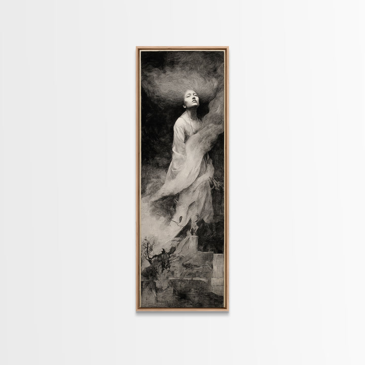 The Banshee Singer, Symbolist Dream Art, Tall Narrow Wall Art, Dark Halloween Decor, Canvas Print, Halloween Wall Art