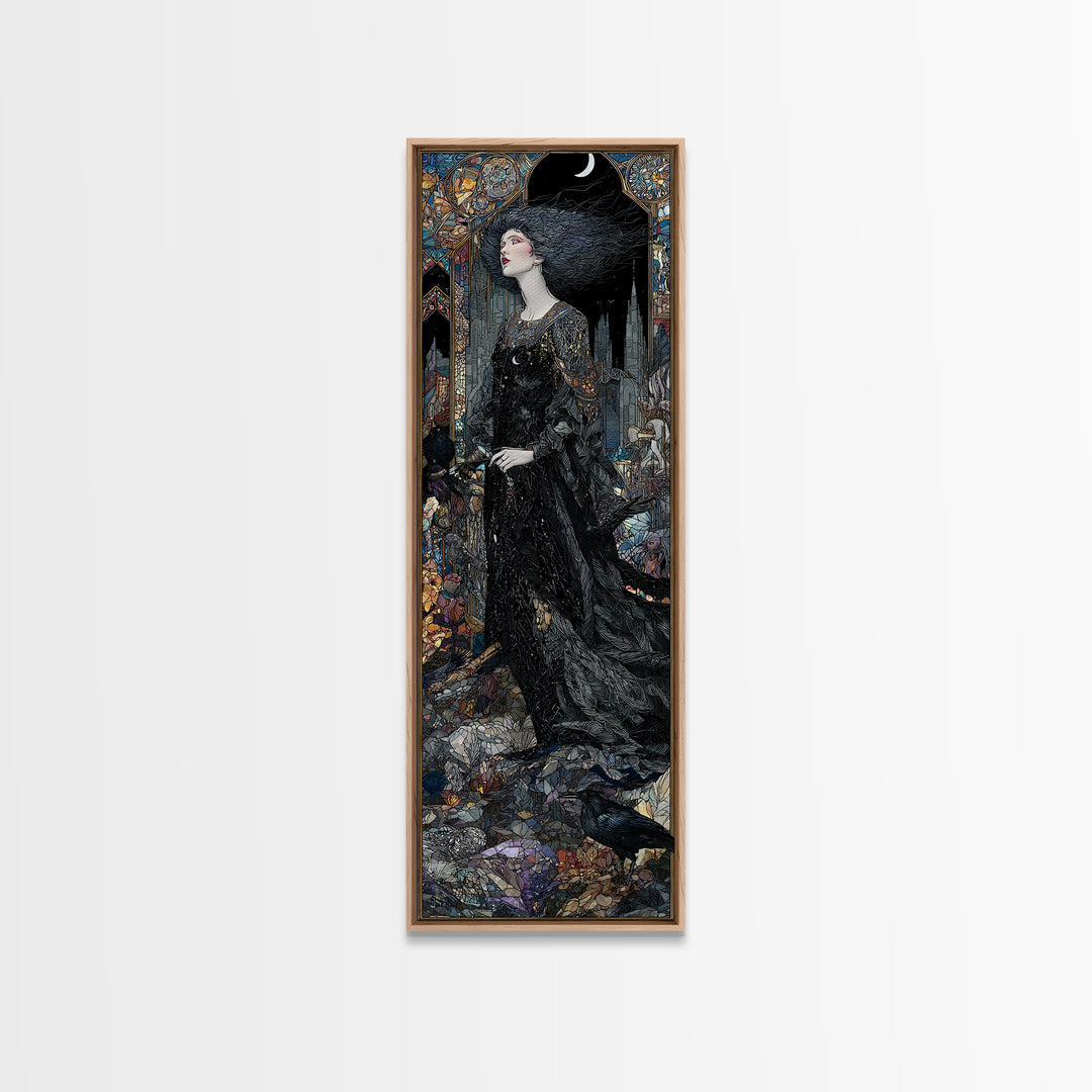 The Banshee Singer, Stained Glass Gothic Art, Tall Narrow Wall Art, Dark Halloween Decor, Framed Canvas Print, Halloween Wall Art