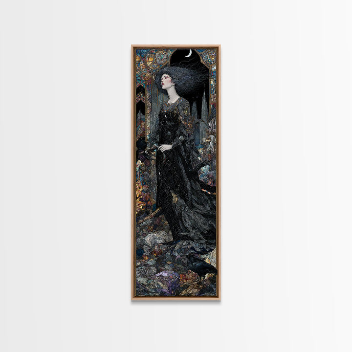 The Banshee Singer, Stained Glass Gothic Art, Tall Narrow Wall Art, Dark Halloween Decor, Framed Canvas Print, Halloween Wall Art