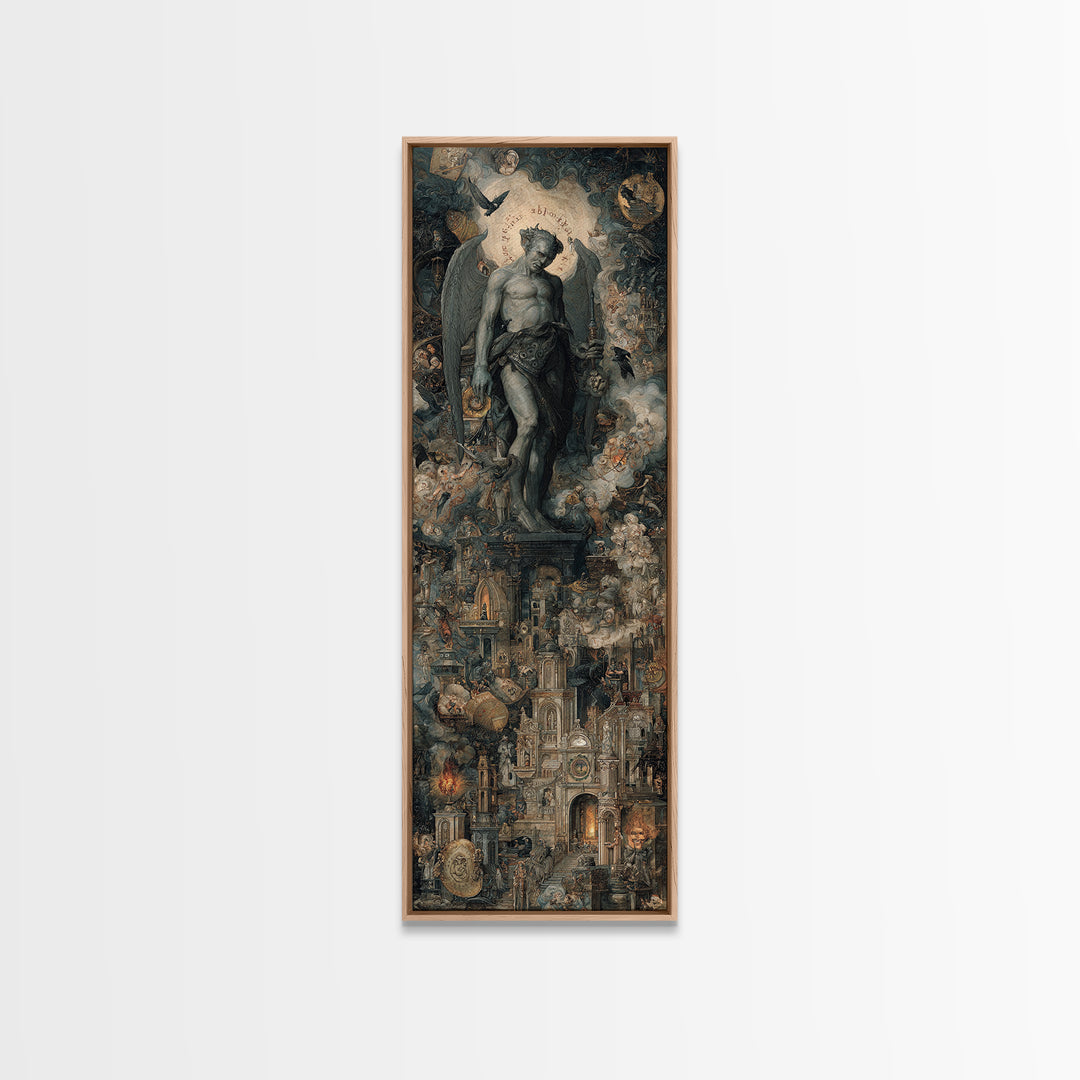 The Gargoyle Sentinel, Medieval Grotesque Art, Tall Narrow Wall Art, Gothic Horror Wall Art, Canvas Print, Halloween Wall Art