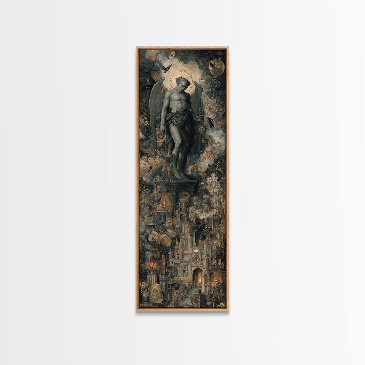 The Gargoyle Sentinel, Medieval Grotesque Art, Tall Narrow Wall Art, Gothic Horror Wall Art, Canvas Print, Halloween Wall Art