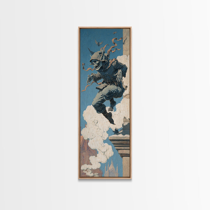 The Gargoyle Sentinel, Danse Macabre Art, Tall Narrow Wall Art, Dark Fantasy Wall Art, Canvas Print, Halloween Wall Art