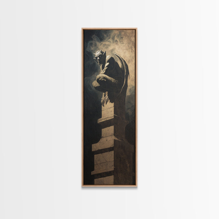 The Gargoyle Sentinel, Gothic Nightmare Art, Tall Narrow Wall Art, Macabre Wall Art, Framed Canvas Print, Halloween Wall Art