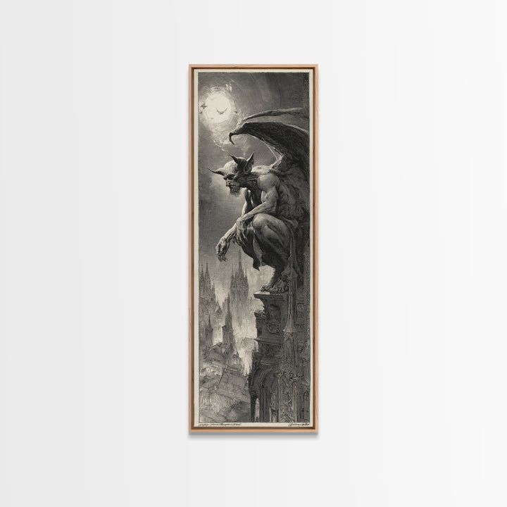 The Gargoyle Sentinel, Decadent Gothic Art, Tall Narrow Wall Art, Macabre Wall Art, Canvas Print, Halloween Wall Art