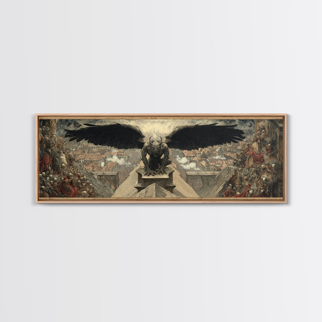 The Gargoyle Sentinel, Grotesque Carnival Art, Extra Wide Wall Art, Gothic Horror Wall Art, Canvas Print, Halloween Wall Art
