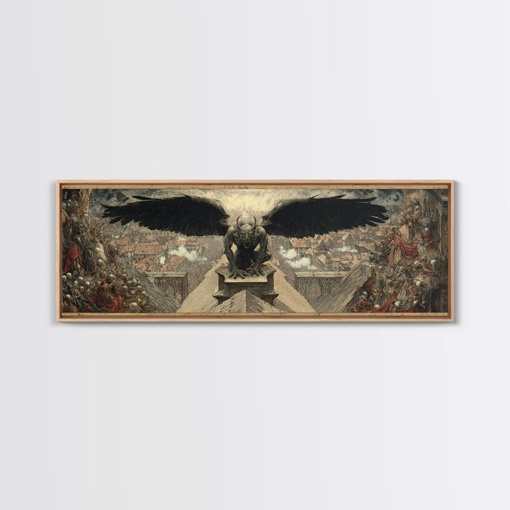 The Gargoyle Sentinel, Grotesque Carnival Art, Extra Wide Wall Art, Gothic Horror Wall Art, Canvas Print, Halloween Wall Art