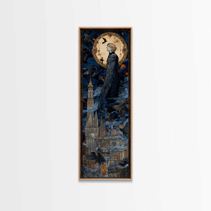 The Gargoyle Sentinel, Stained Glass Gothic Art, Tall Narrow Wall Art, Gothic Horror Wall Art, Canvas Print, Halloween Wall Art