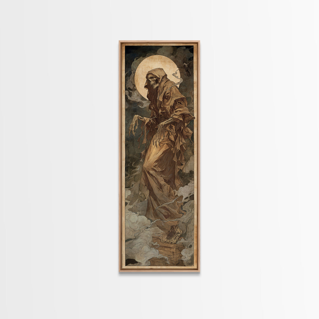 The Tattered Wraith, Dark Renaissance Art, Tall Narrow Wall Art, Dark Halloween Decor, Framed Canvas Print, Halloween Wall Art