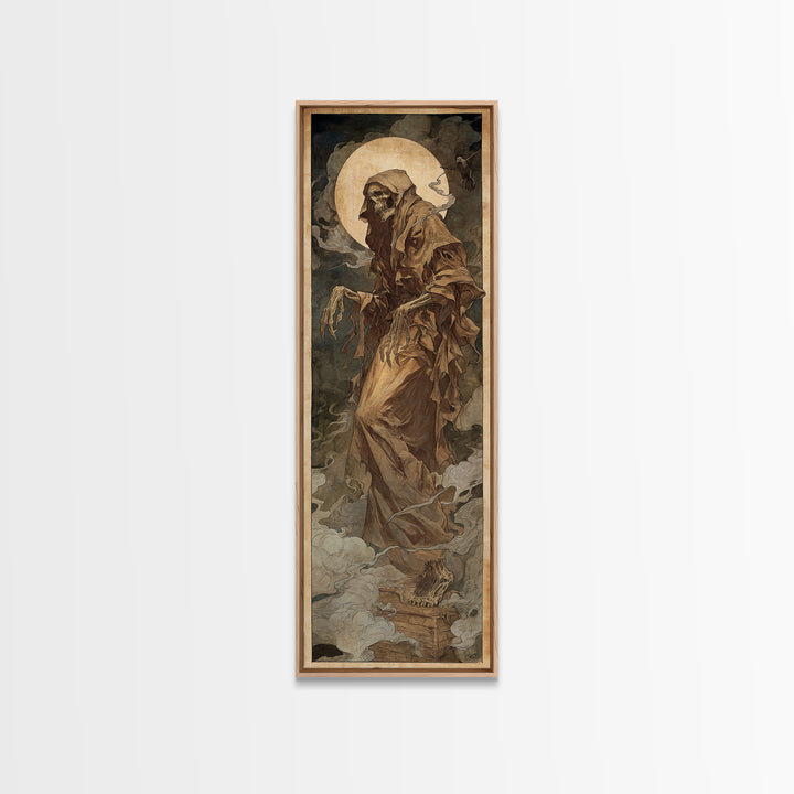 The Tattered Wraith, Dark Renaissance Art, Tall Narrow Wall Art, Dark Halloween Decor, Framed Canvas Print, Halloween Wall Art