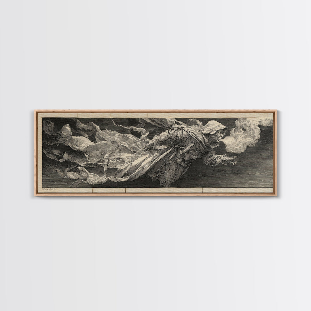 The Tattered Wraith, Renaissance Engraving Art, Extra Wide Wall Art, Gothic Horror Wall Art, Canvas Print, Halloween Wall Art