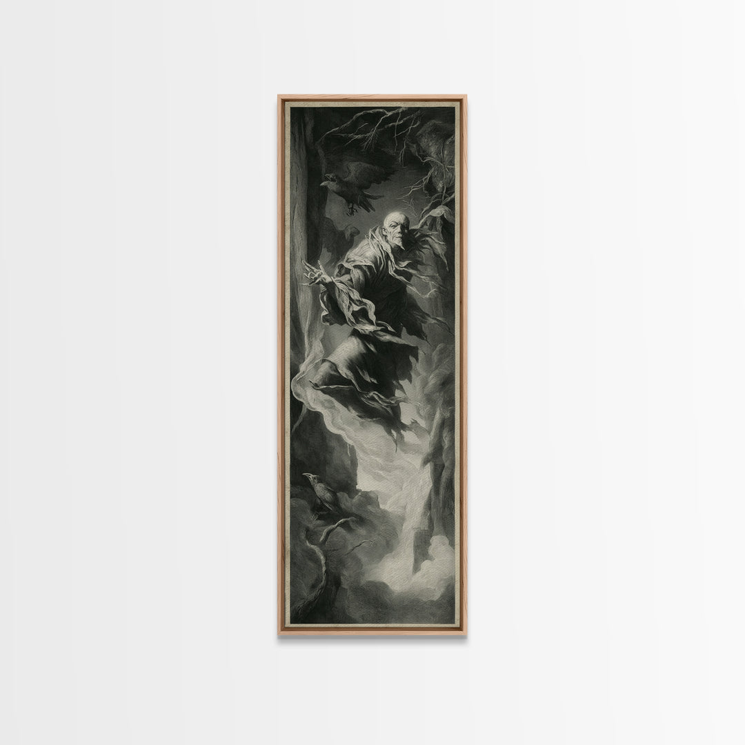 The Tattered Wraith, Gothic Nightmare Art, Tall Narrow Wall Art, Dark Halloween Decor, Framed Canvas Print, Halloween Wall Art