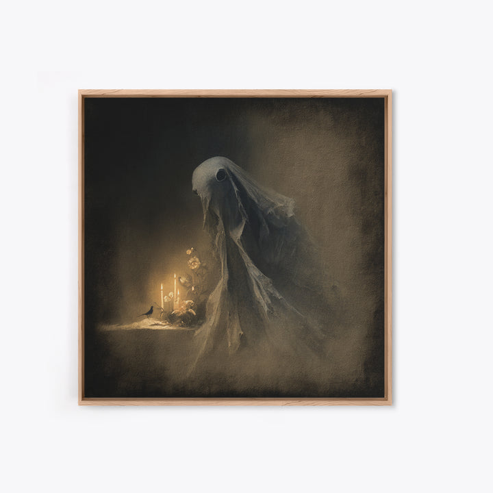 The Tattered Wraith, Symbolist Dream Art, Square Wall Art, Dark Halloween Decor, Framed Canvas Print, Halloween Wall Art