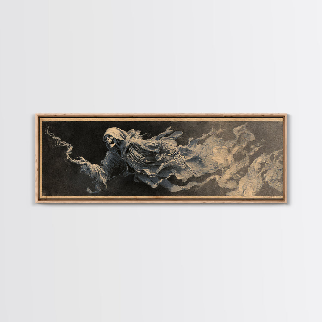 The Tattered Wraith, Decadent Gothic Art, Extra Wide Wall Art, Gothic Horror Wall Art, Framed Canvas Print, Halloween Wall Art