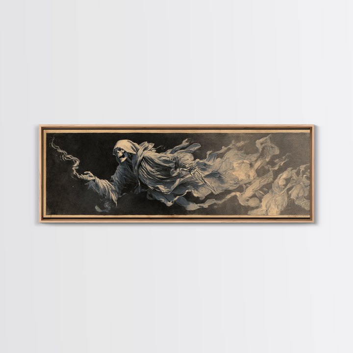 The Tattered Wraith, Decadent Gothic Art, Extra Wide Wall Art, Gothic Horror Wall Art, Framed Canvas Print, Halloween Wall Art