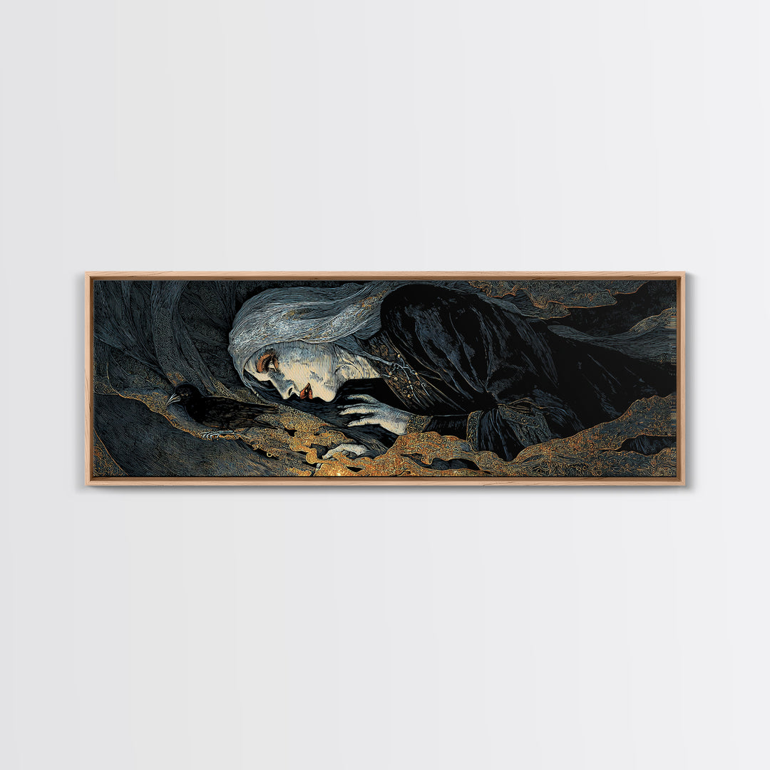 The Tattered Wraith, Stained Glass Gothic Art, Extra Wide Wall Art, Dark Fantasy Wall Art, Framed Canvas Print, Halloween Wall Art