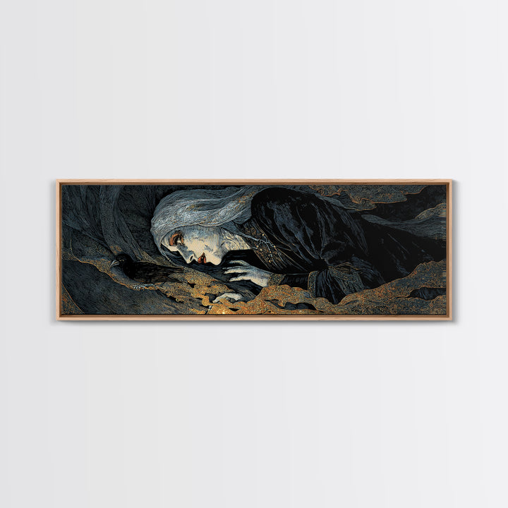 The Tattered Wraith, Stained Glass Gothic Art, Extra Wide Wall Art, Dark Fantasy Wall Art, Framed Canvas Print, Halloween Wall Art