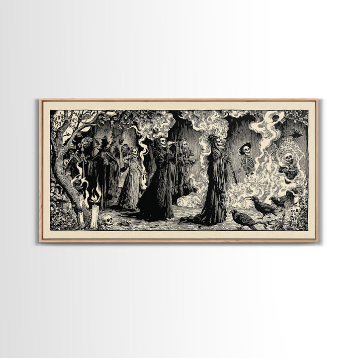 The Tattered Wraith, Macabre Folk Print Art, Wide Panoramic Art, Gothic Horror Wall Art, Canvas Print, Halloween Wall Art