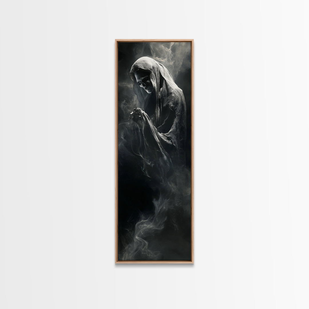 The Tattered Wraith, Biomechanical Horror Art, Tall Narrow Wall Art, Gothic Horror Wall Art, Framed Canvas Print, Halloween Wall Art