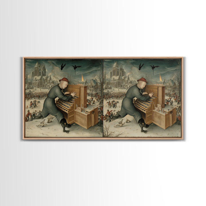 The Phantom Organist, Northern Renaissance Horror, Wide Panoramic Art, Dark Fantasy Wall Art, Canvas Print, Halloween Wall Art