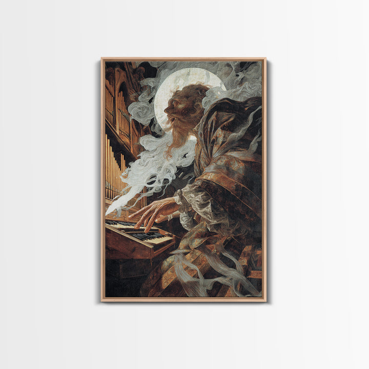 The Phantom Organist, Dark Renaissance Art, Vertical Wall Art, Dark Fantasy Wall Art, Canvas Print, Halloween Wall Art