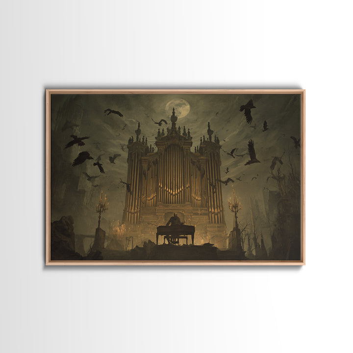 The Phantom Organist, Romantic Gothic Landscape, Landscape Wall Art, Dark Halloween Decor, Framed Canvas Print, Halloween Wall Art