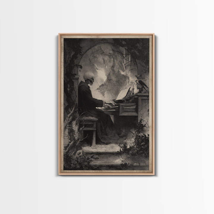 The Phantom Organist, Symbolist Dream Art, Vertical Wall Art, Gothic Horror Wall Art, Framed Canvas Print, Halloween Wall Art