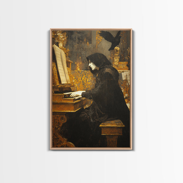 The Phantom Organist, Ornate Symbolist Art, Vertical Wall Art, Dark Fantasy Wall Art, Framed Canvas Print, Halloween Wall Art