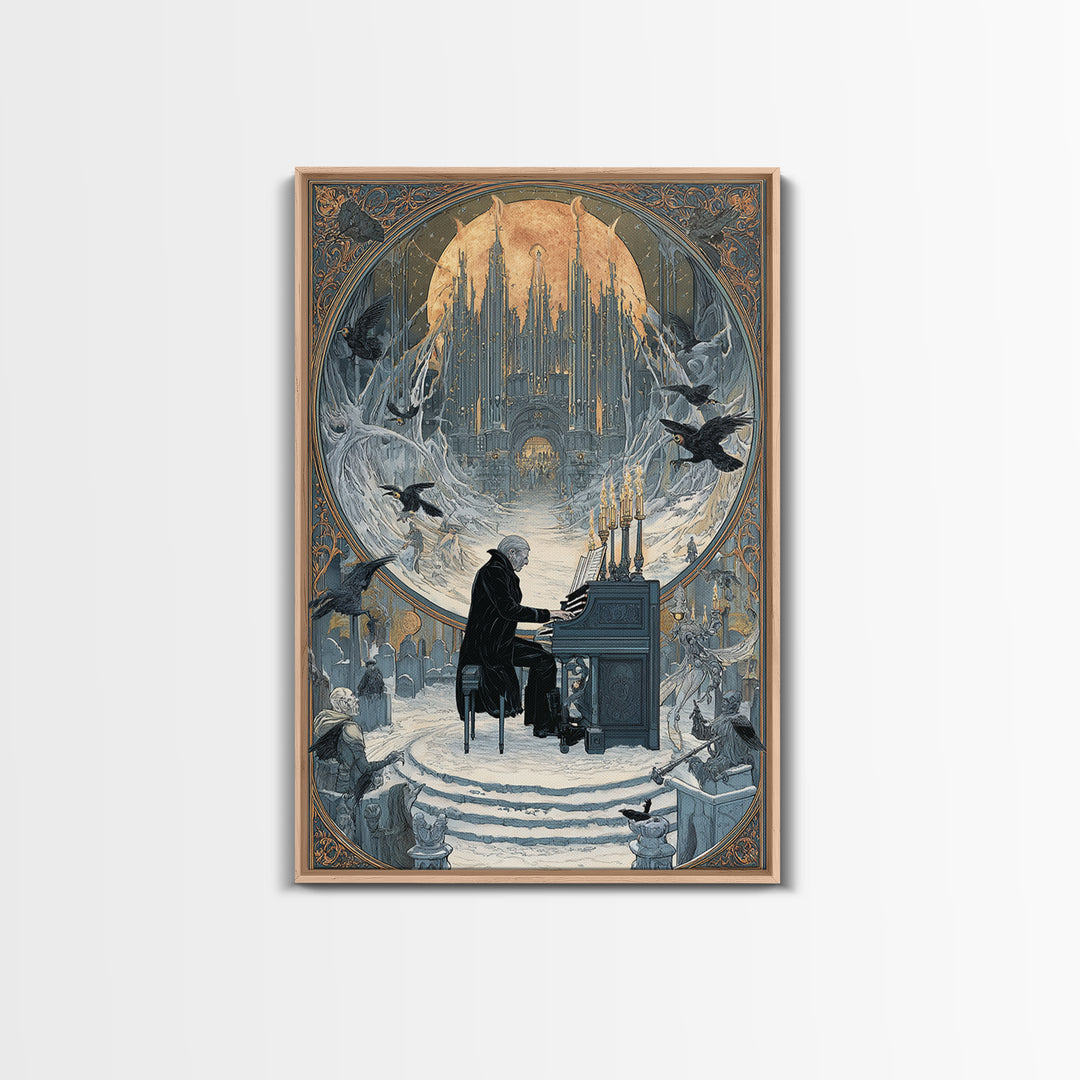 The Phantom Organist, Symbolist Death Art, Vertical Wall Art, Dark Fantasy Wall Art, Framed Canvas Print, Halloween Wall Art