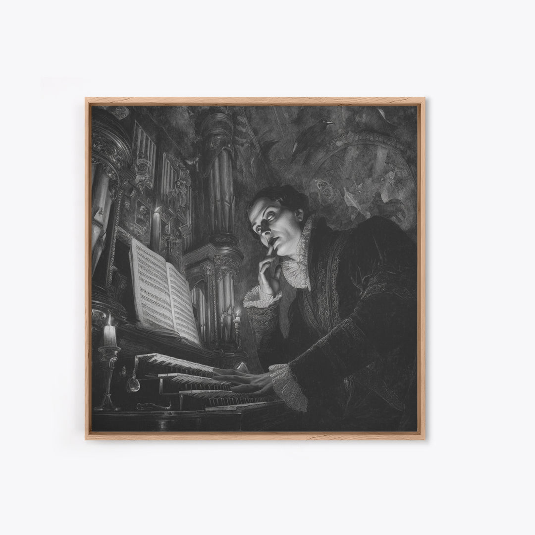 The Phantom Organist, Dark Symbolist Art, Square Wall Art, Dark Halloween Decor, Framed Canvas Print, Halloween Wall Art