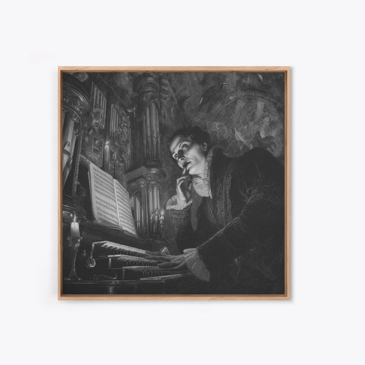 The Phantom Organist, Dark Symbolist Art, Square Wall Art, Dark Halloween Decor, Framed Canvas Print, Halloween Wall Art