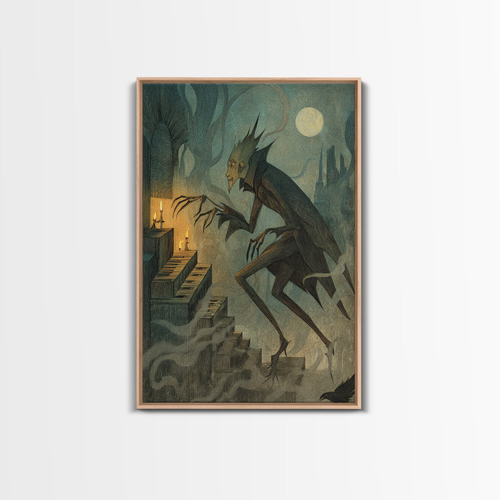 The Phantom Organist, Expressionist Nightmare Art, Vertical Wall Art, Dark Fantasy Wall Art, Framed Canvas Print, Halloween Wall Art