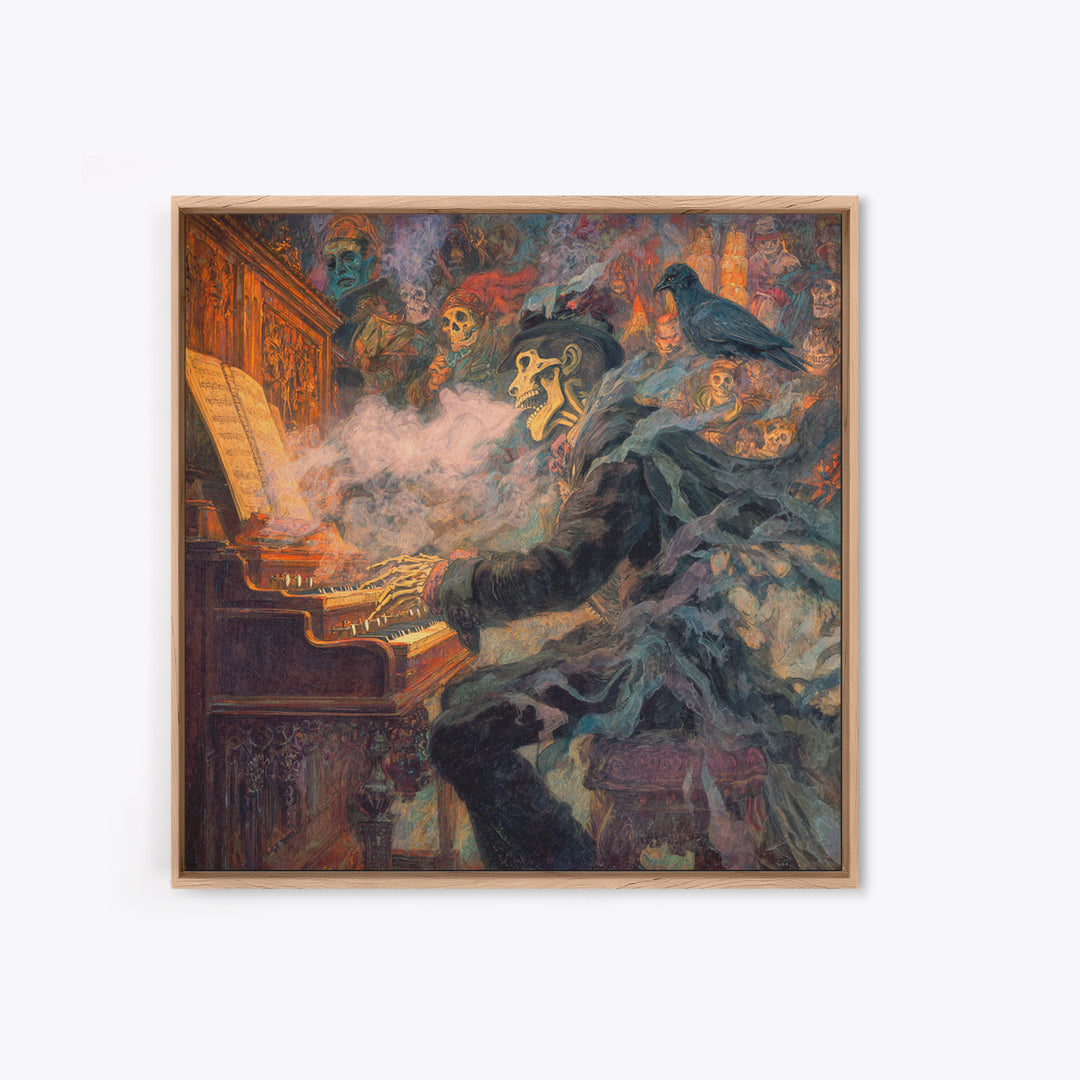 The Phantom Organist, Grotesque Carnival Art, Square Wall Art, Gothic Horror Wall Art, Framed Canvas Print, Halloween Wall Art