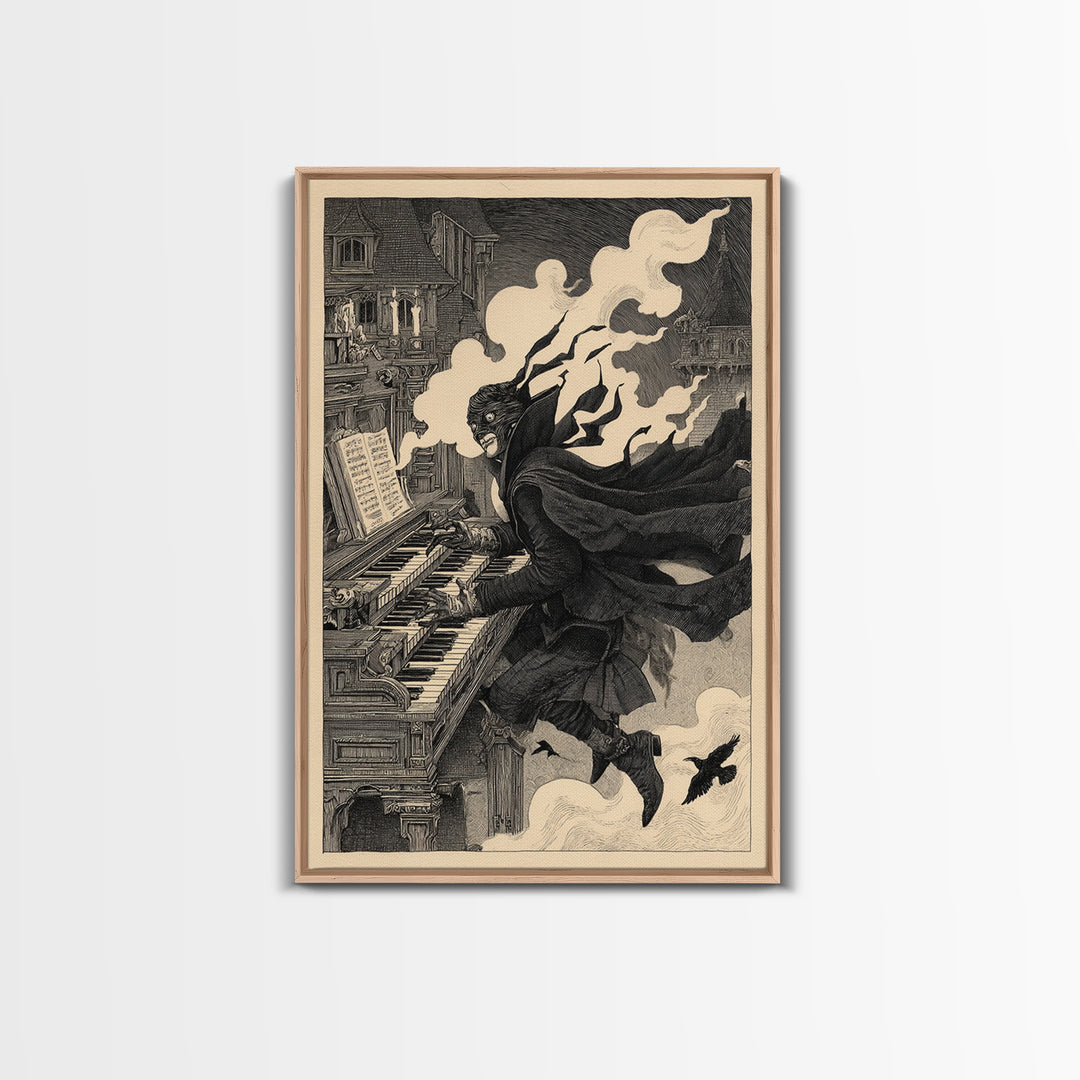 The Phantom Organist, Victorian Macabre Art, Vertical Wall Art, Gothic Horror Wall Art, Framed Canvas Print, Halloween Wall Art