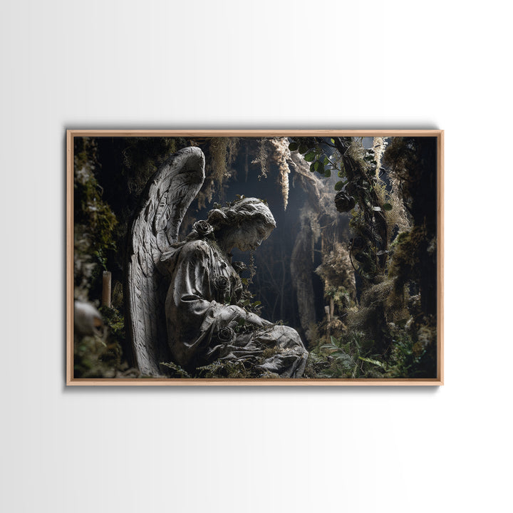 The Weeping Cemetery Angel, Baroque Witchcraft Art, Landscape Wall Art, Dark Halloween Decor, Canvas Print, Halloween Wall Art