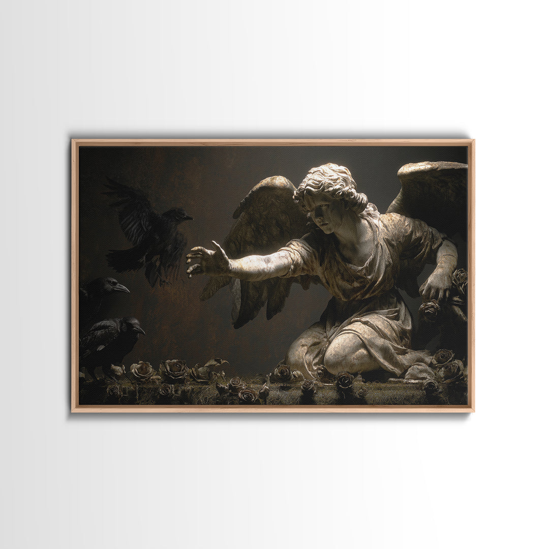 The Weeping Cemetery Angel, Dark Romantic Horror Art, Landscape Wall Art, Macabre Wall Art, Framed Canvas Print, Halloween Wall Art