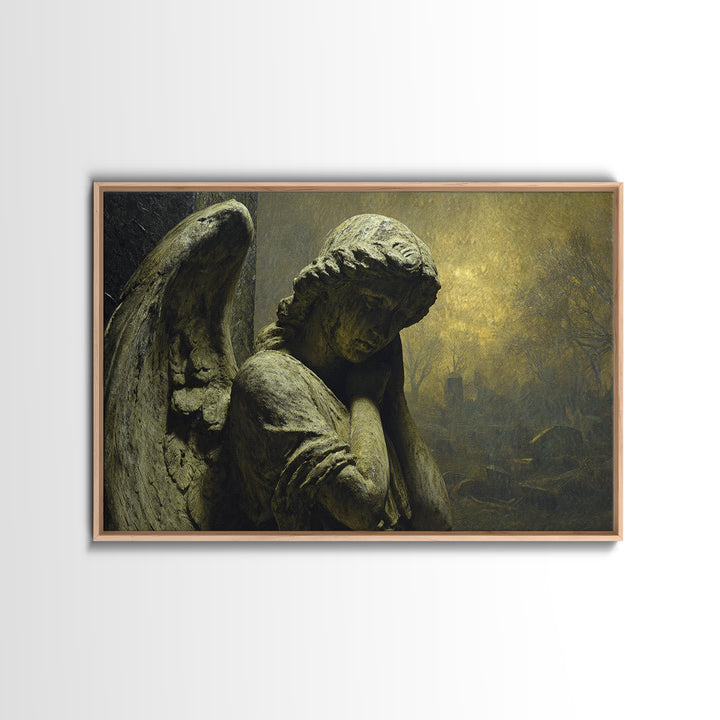 The Weeping Cemetery Angel, Romantic Gothic Landscape, Landscape Wall Art, Dark Fantasy Wall Art, Framed Canvas Print