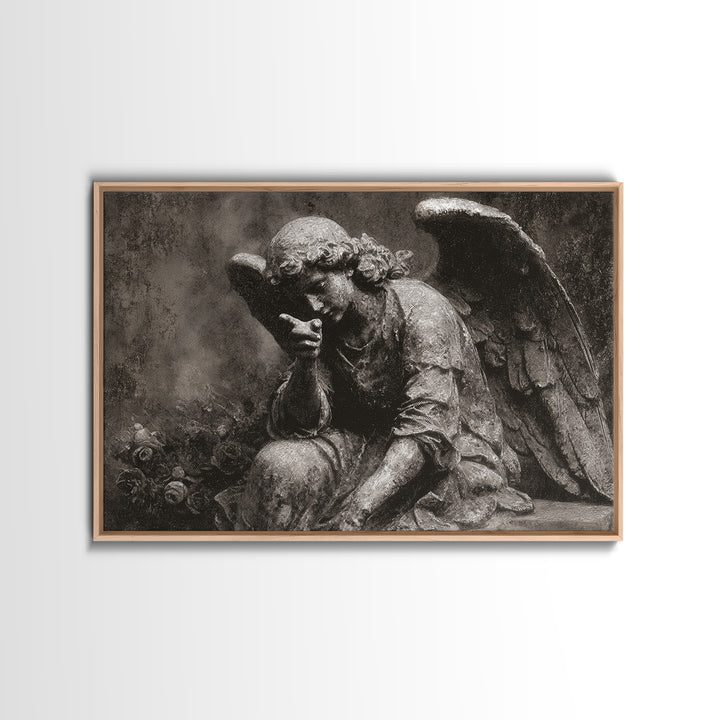 The Weeping Cemetery Angel, Symbolist Dream Art, Landscape Wall Art, Dark Fantasy Wall Art, Canvas Print, Halloween Wall Art